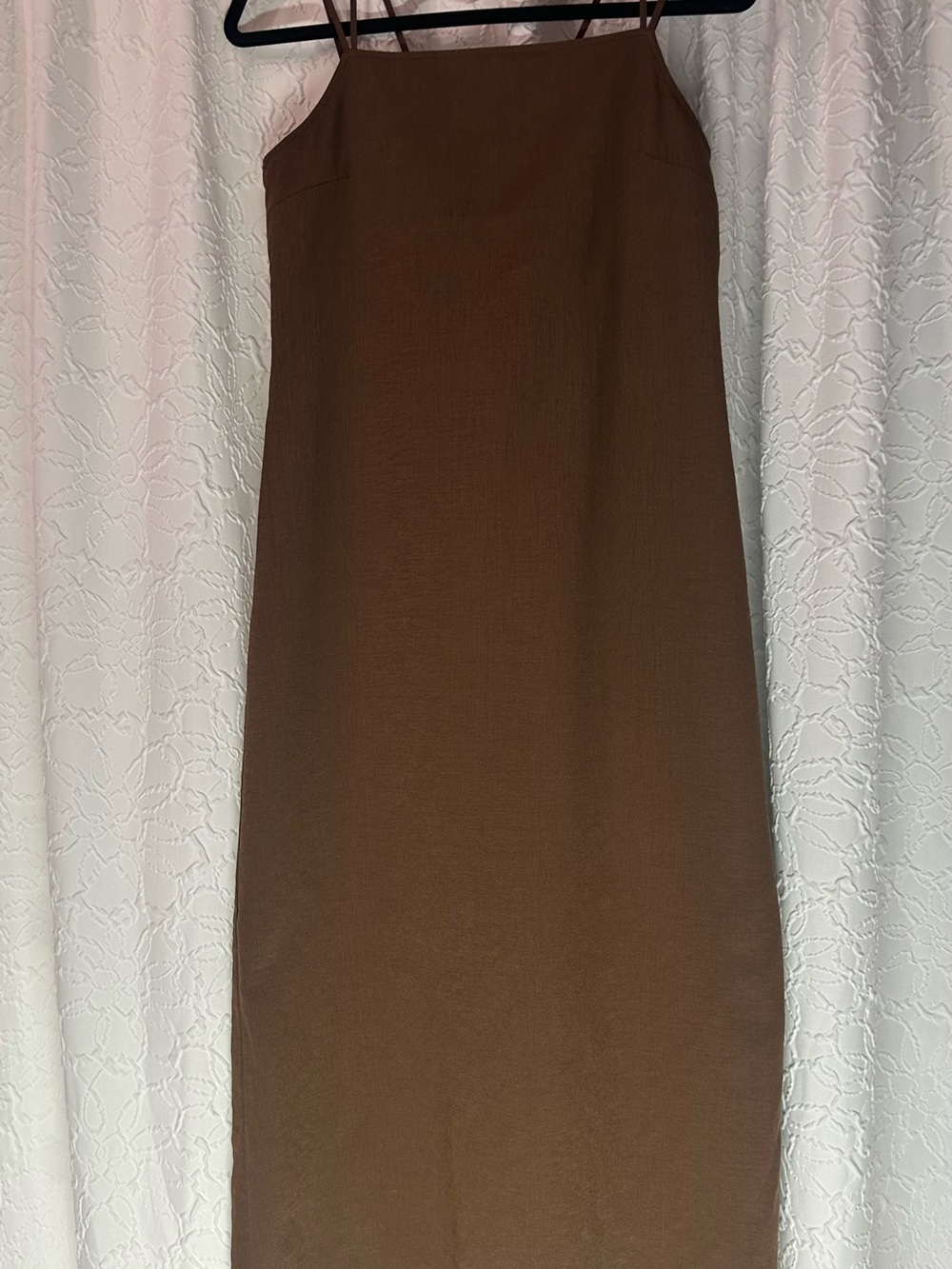 Women's Brown Maxi Slip Dress with Thin Straps